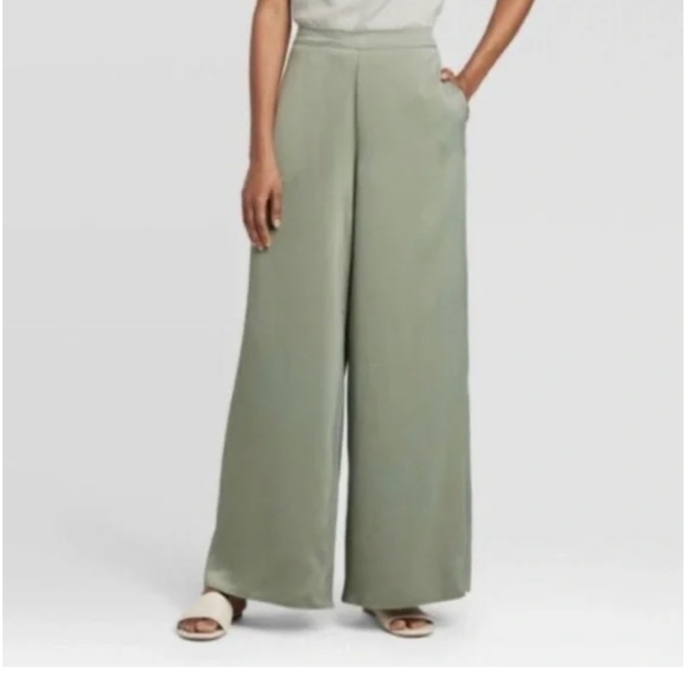 Prologue Olive Green Wide Leg Pants with Elastic Waistband